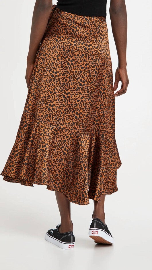 PRINTED WRAP SKIRT IN LEOPARD PRINT, Leopard Print / Brown, alternate image number null