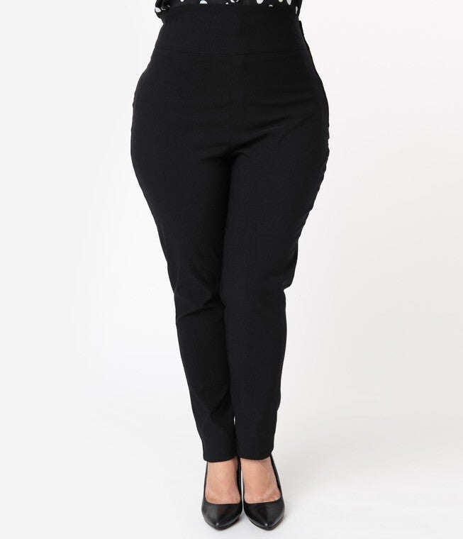 Unique Vintage 1950s Black High Waist Rizzo Cigarette Pants, Black / Black, alternate image number null