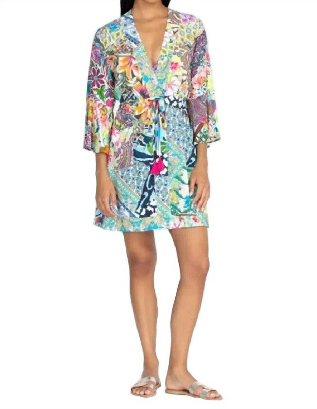 DRAWSTRING PATCHWORK COVERUP IN MULTI, Multi / Aqua, hi-res image number 0