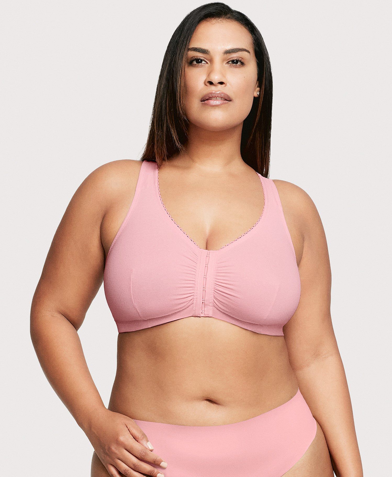 Front-Closure Cotton T-Back Comfort Bra, Pink Blush / Pink, alternate image number 1