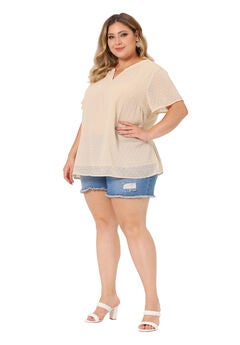 Summer Top Swiss Dots Notched Neck Short Sleeve Basic Blouse