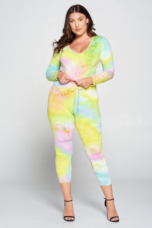 Crop Pullover Hoodie and Sweatpants Set, Yellow Tie Dye / Yellow, alternate image number 1