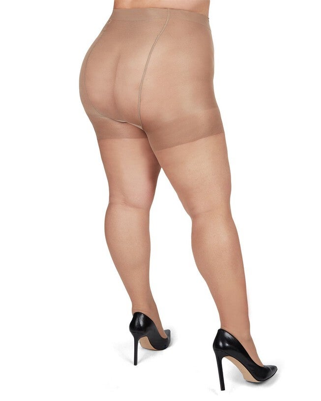 Plus Size Curvy Silky Sheer Control Top Pantyhose, Nude / Cream, alternate image number 2