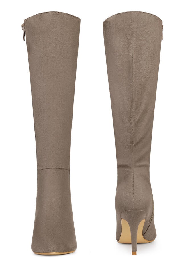 Pointed Toe Stiletto Heels Side Zip Knee High Boots, Taupe / Taupe, alternate image number 1
