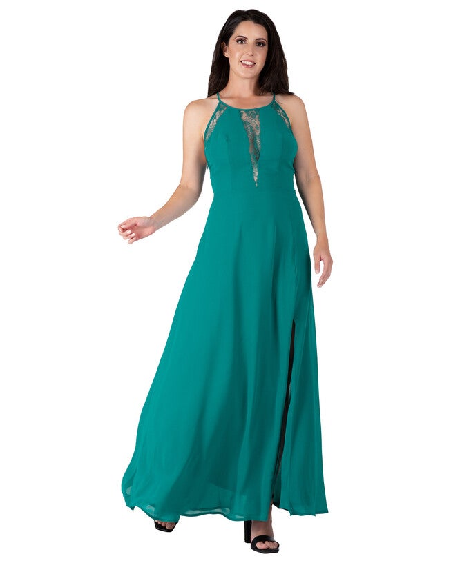 Women's Lace Detailed Sleeveless Maxi Dress, Hunter Green / Turquoise, alternate image number 3