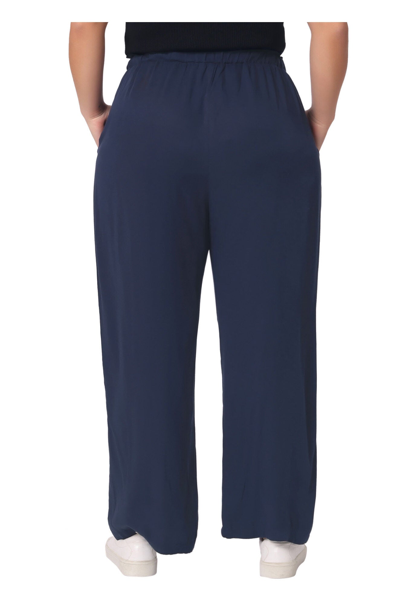 STRETCHY HIGH WAISTED WIDE LEG PALAZZO PANTS, Navy Blue / Navy, alternate image number 3