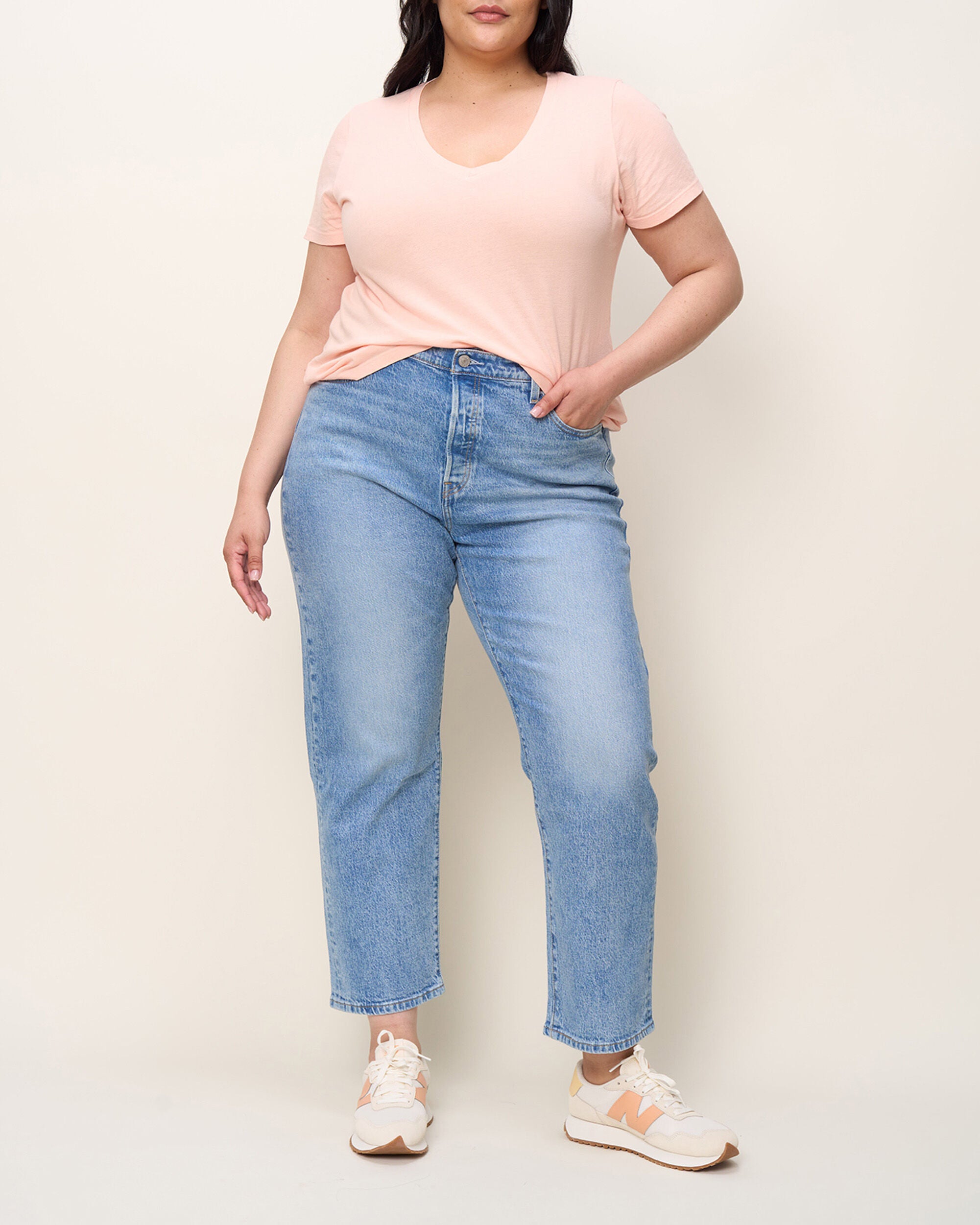 The V Neck Tee, Peach / Peach, alternate image number 3