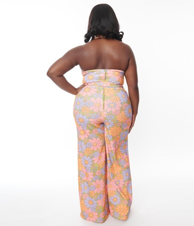 Smak Parlour Avocado Green & Multicolor Daisy Glamour Goddess Jumpsuit, Green Orange Pink Floral / Orange, alternate image number null