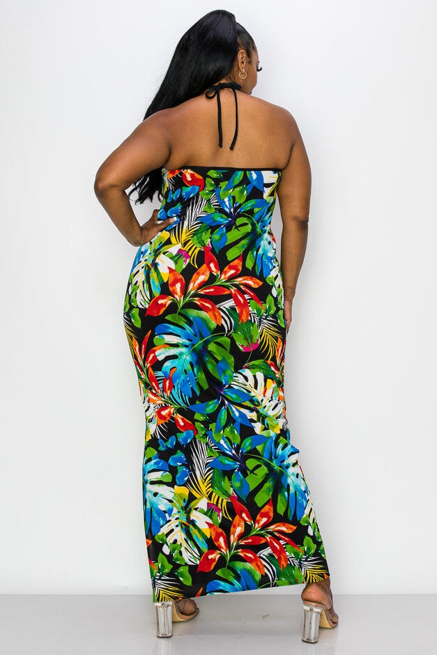 KEHLANI HALTER NECK MAXI DRESS, BlackGreenOrg / Kelly Green, alternate image number 3