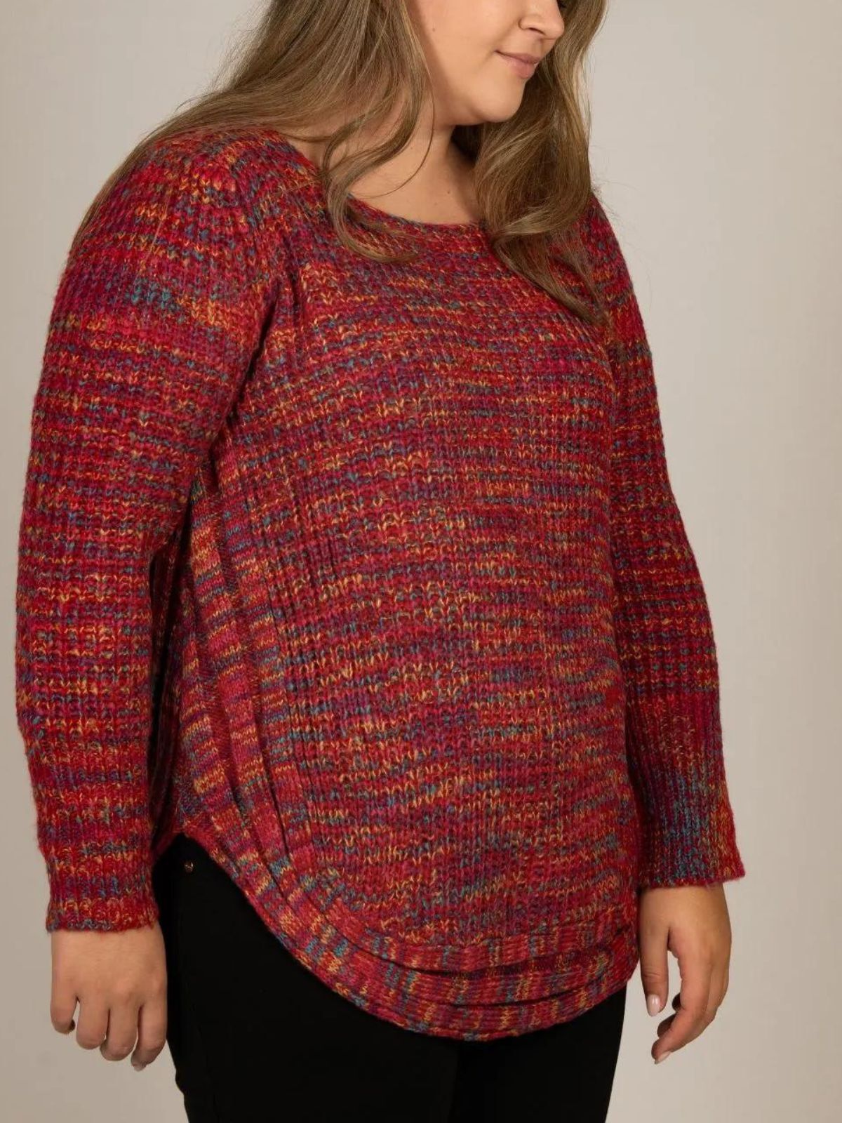 Elodie Mix Ribbed Knit Mix Sweater, Red / Red, alternate image number 1