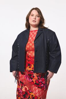 Lace up Exaggerated Slv Denim Jacket