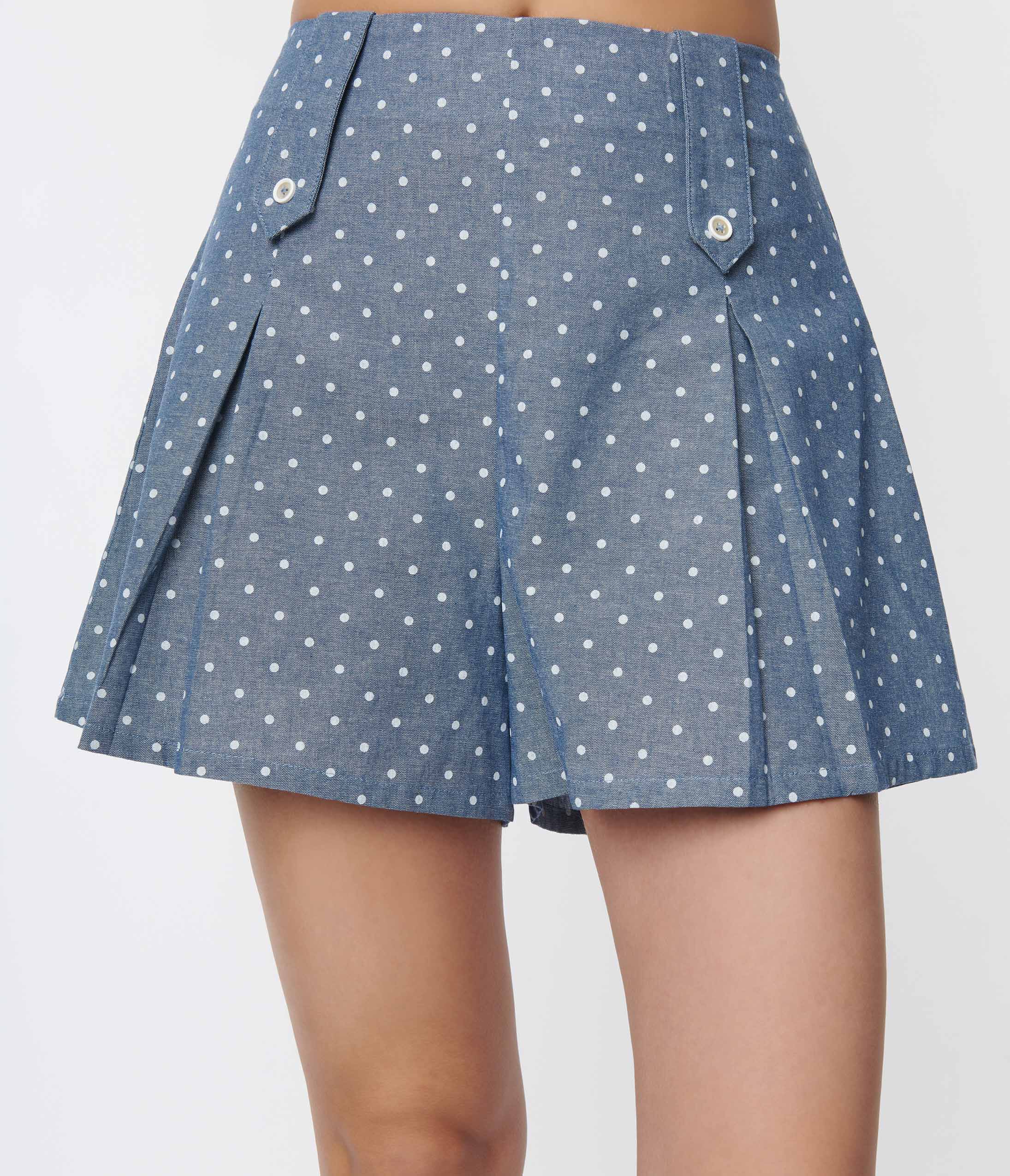 Smak Parlour Chambray & White Polka Dot Box Pleated Shorts, Blue Polka Dot / Dusty Blue, alternate image number 1