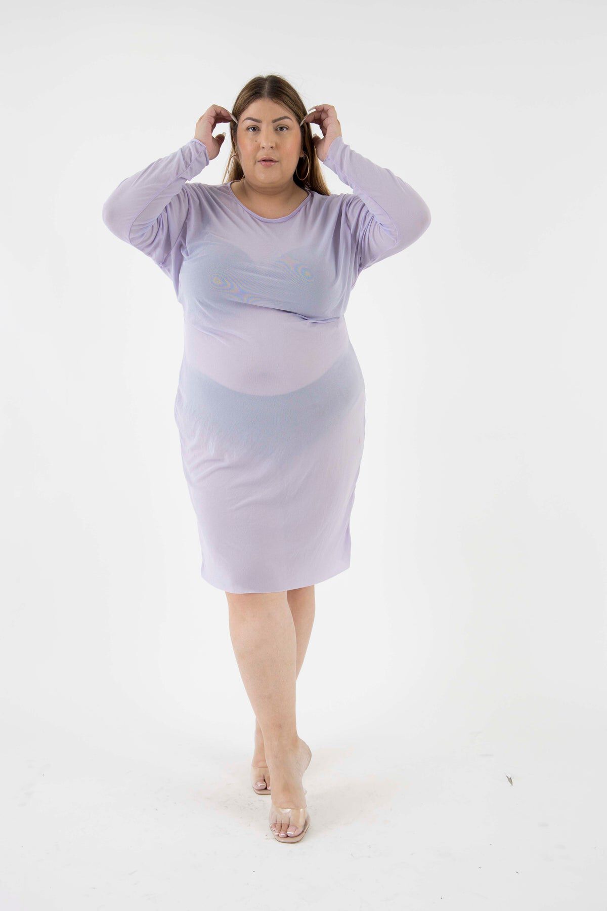 The Ghost Mesh Xray Dress with a Jewel Neckline, Lilac / Lilac, hi-res image number 0