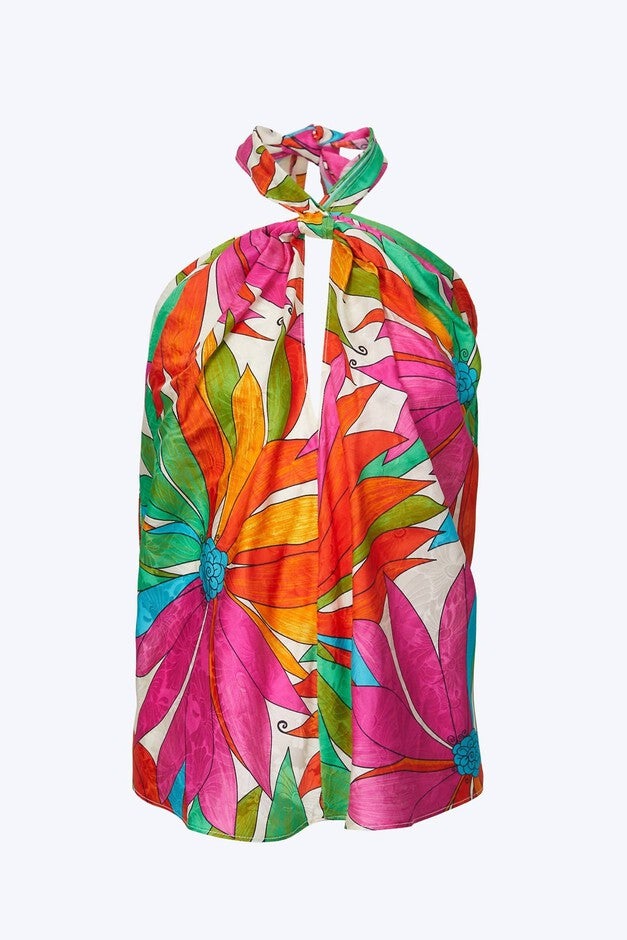 OMILIA FLORAL CUTOUT SILK JACQUARD TOP IN JUNGLE FLORAL, Jungle Floral / Pink, hi-res image number null