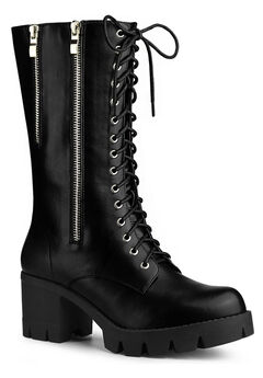Lace Up Platform Chunky Heel Mid Calf Combat Boots
