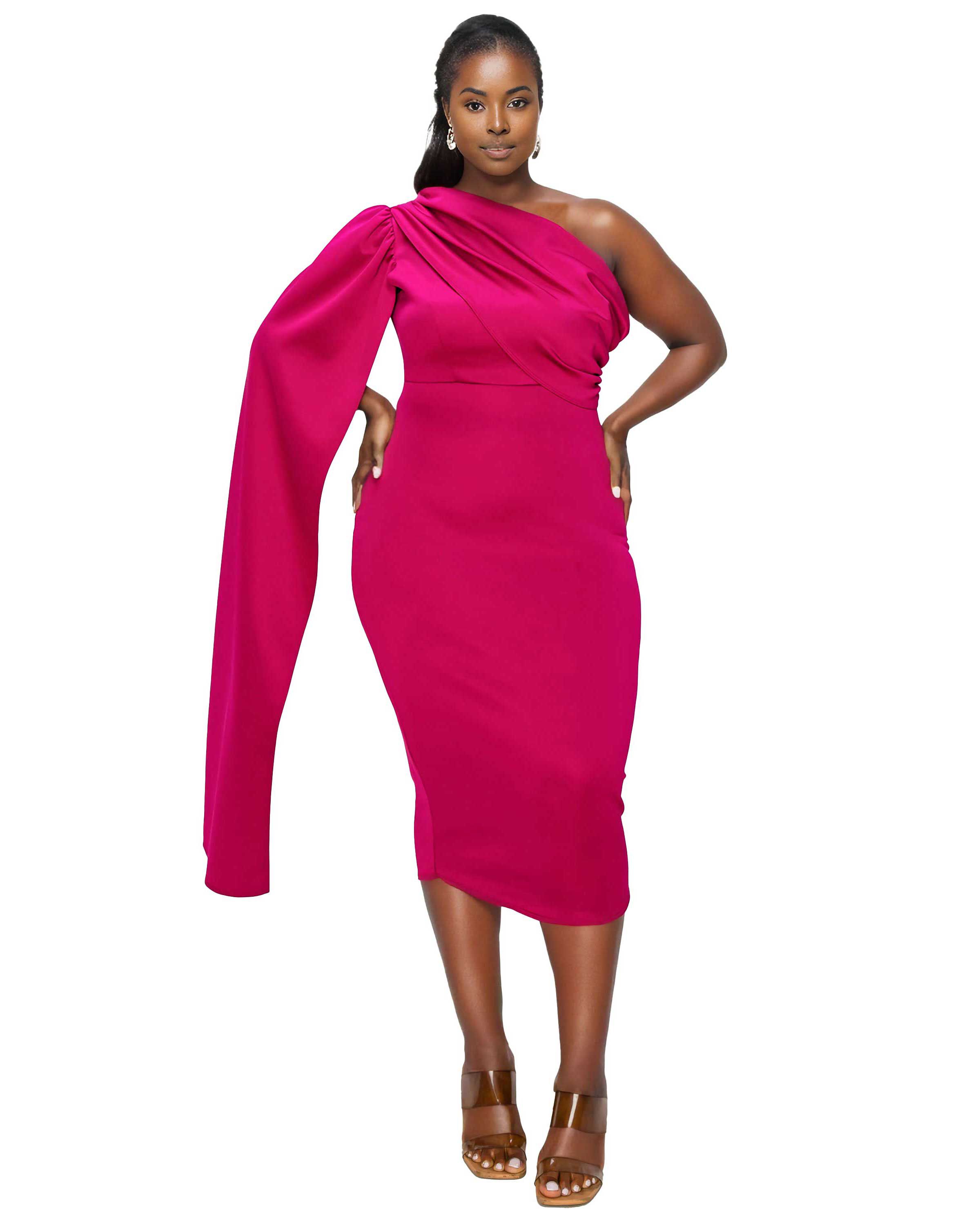 Spade One Shoulder Cape Dress, Magenta / Magenta, hi-res image number 0