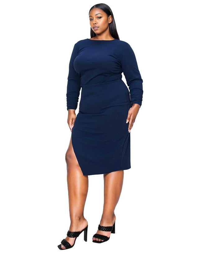 BIANCA OPEN BACK SLIT DRESS, Navy / Navy, alternate image number 1