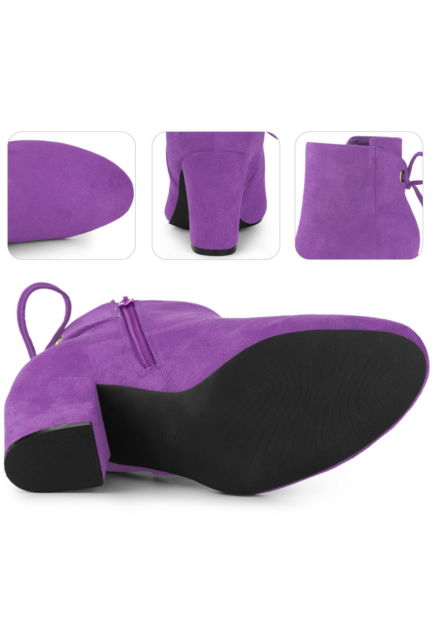 Round Toe Lace Up Back Chunky High Heels Ankle Boots, Purple / Purple, alternate image number 2