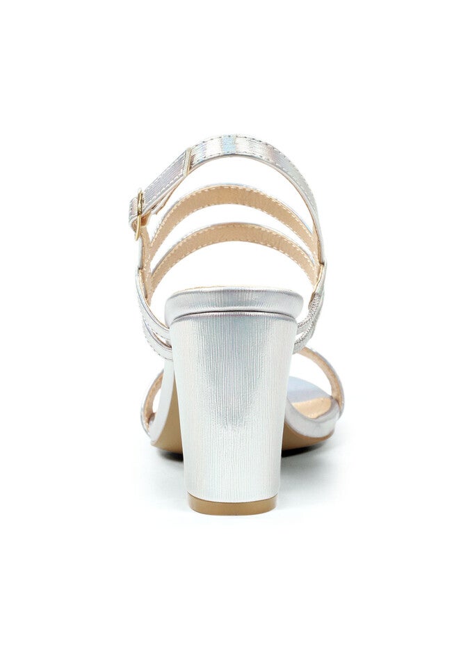 Slingback Block Heel Ankle Strap Sandal, Silver / Silver, alternate image number 2