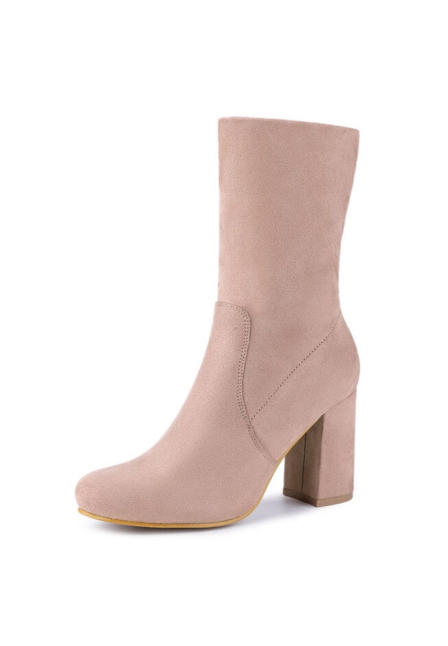 BLOCK HEEL FOLDABLE STRETCH ANKLE BOOTS, Dust Pink / Pink, hi-res image number 0