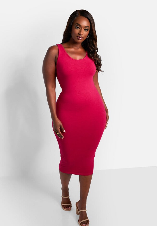 Essential Tank Midi Bodycon Dress, Fuchsia / Deep Fuchsia, alternate image number 2