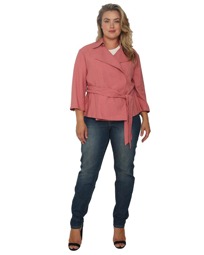 Plus Size Vanessa Cropped Quarter Sleeve Wrap Trench Jacket, , alternate image number 7