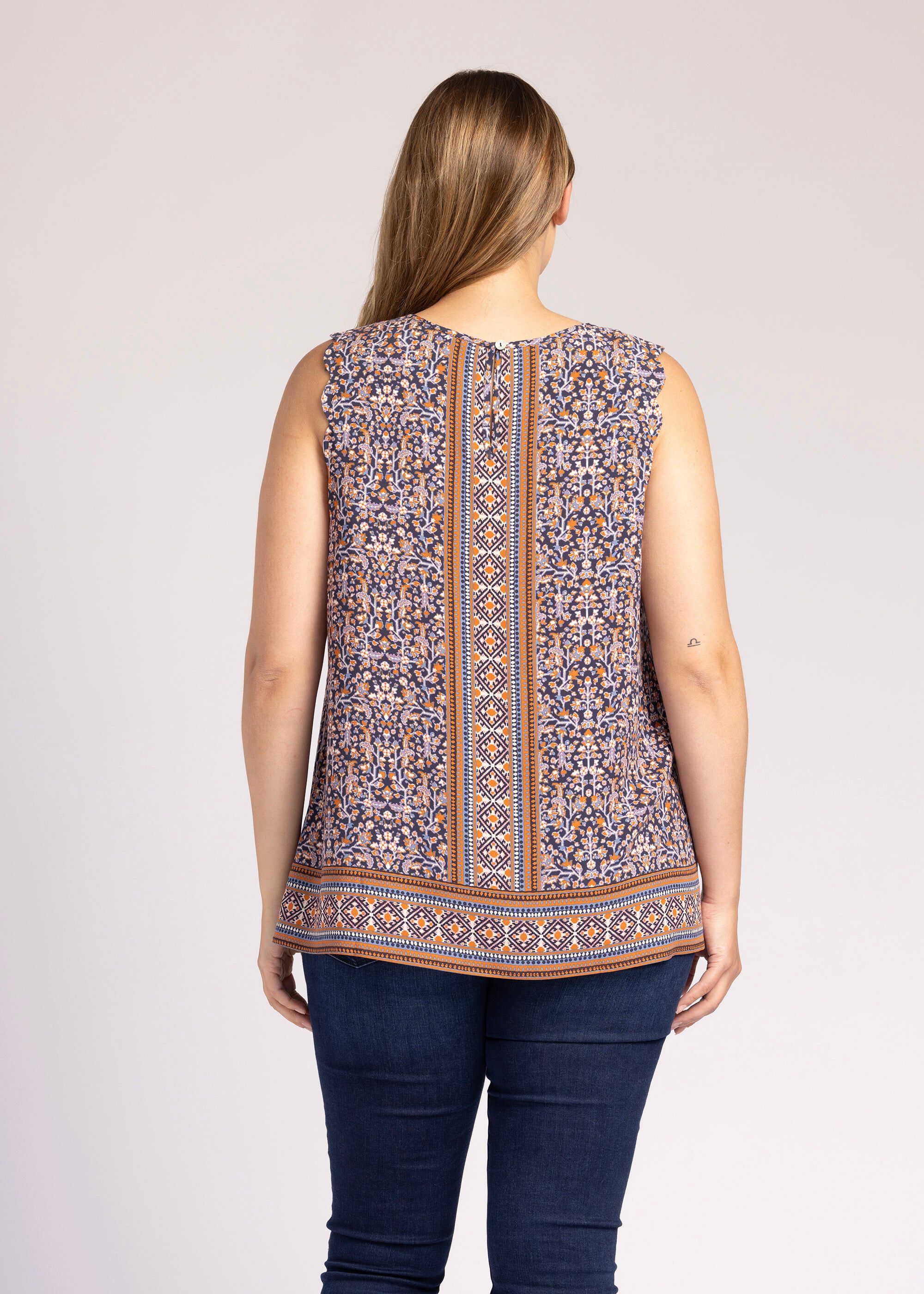 Mercy Boho Tank Top with Keyhole, o329 INDIGO / Navy, alternate image number 3