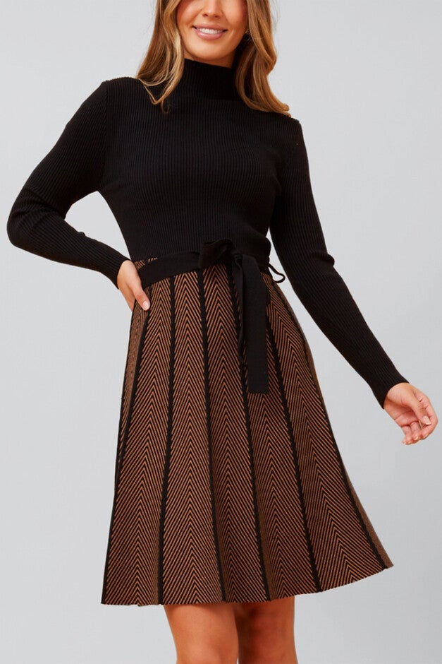 Fiola Dress Knit Solid Mock Herringbone Skirt, Brown / Brown, hi-res image number null