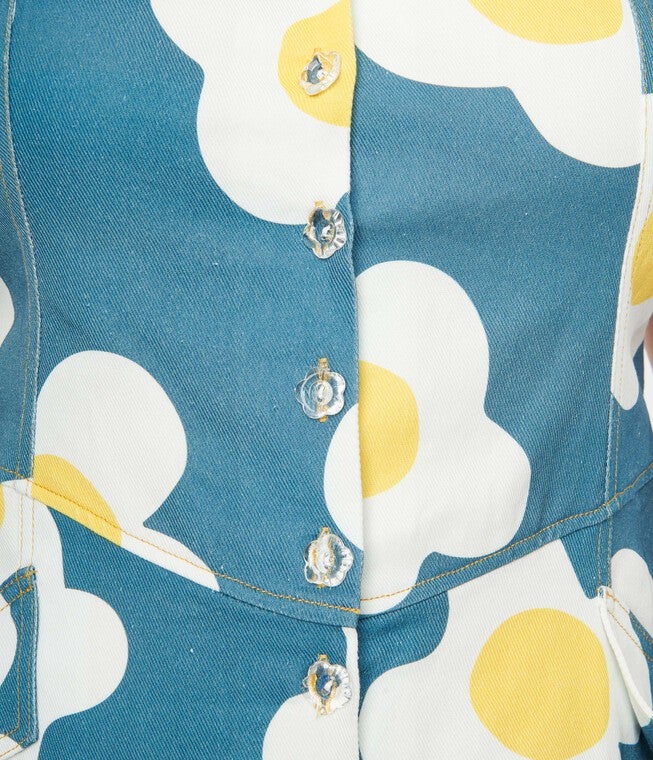 Unique Vintage Plus Size Blue Denim & Egg Flower Print Fit & Flare Dress, , alternate image number 5