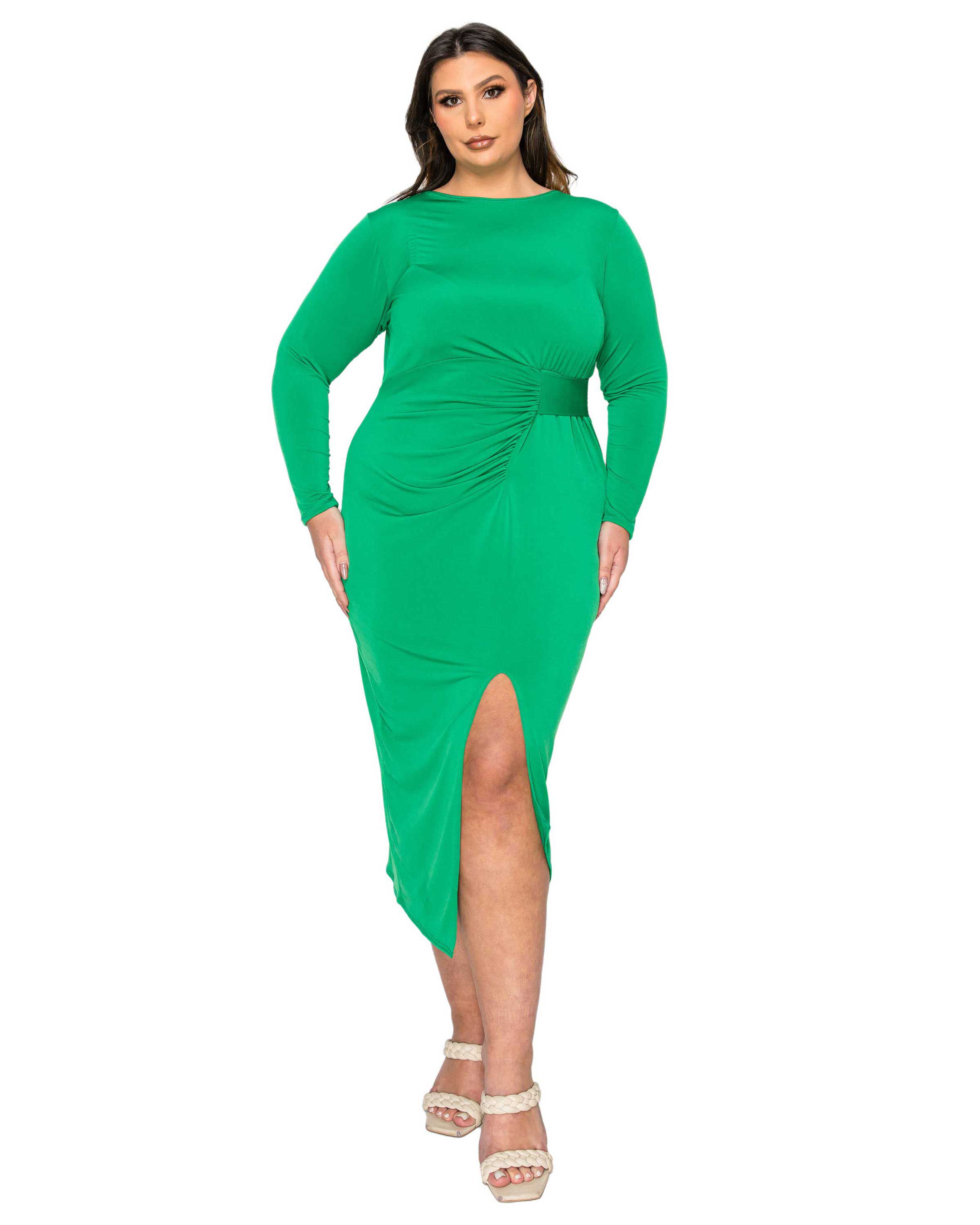 Estelle Ruched Bodycon Midi Dress, Kelly Green / Kelly Green, hi-res image number 0