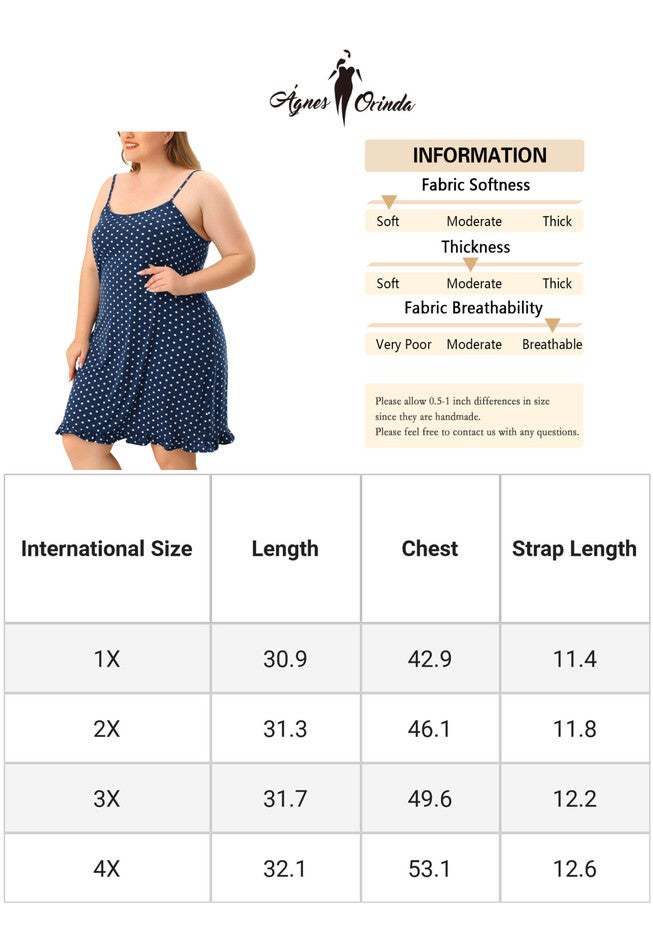 Sleeveless Polka Dots Ruffle Hem Cami Sleepwear Dress, Navy Blue / Navy, alternate image number 4