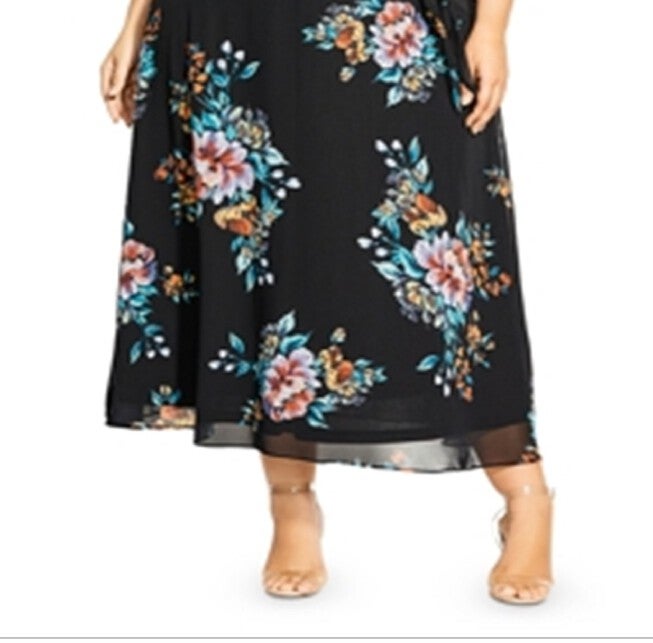 City Chic Women's Plus Floral Print Maxi Dress Black Size 18W, , alternate image number null