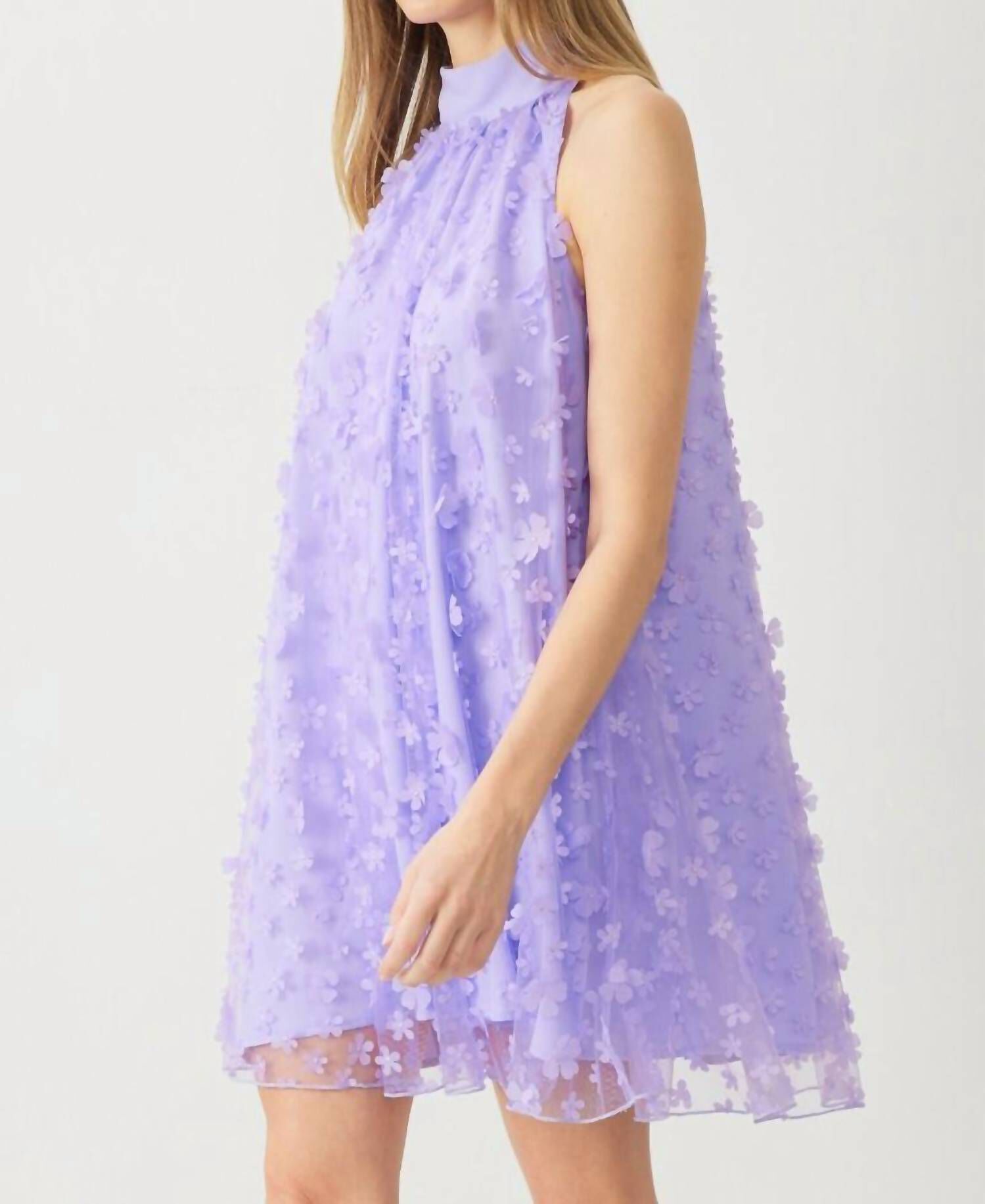3D FLORAL MINI DRESS IN LAVENDER, , alternate image number 5