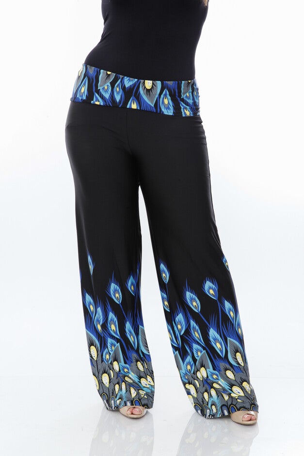 Peacock Print Palazzo Pants, Royal Peacock / Royal Blue, alternate image number null