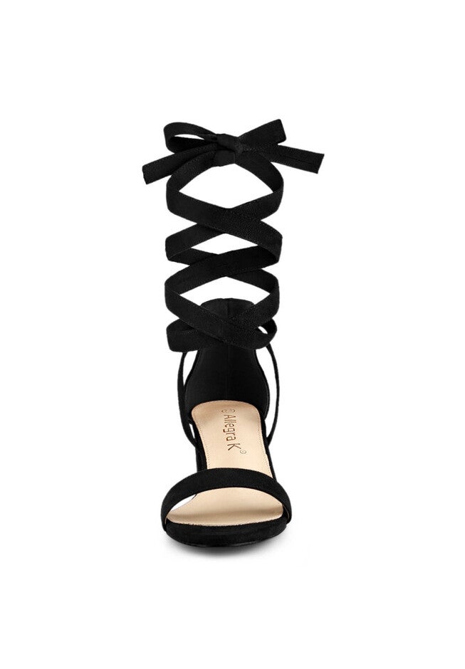 Open Toe Block Heel Lace Up Heels Sandals, Black / Black, alternate image number null
