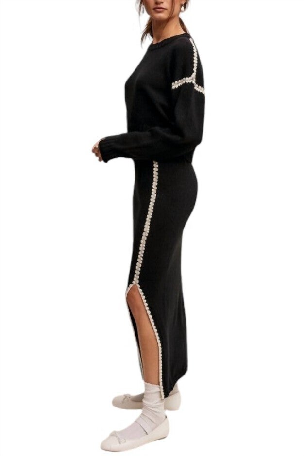 CONTRAST STITCH SWEATER SKIRT SET, Black / Black, alternate image number null