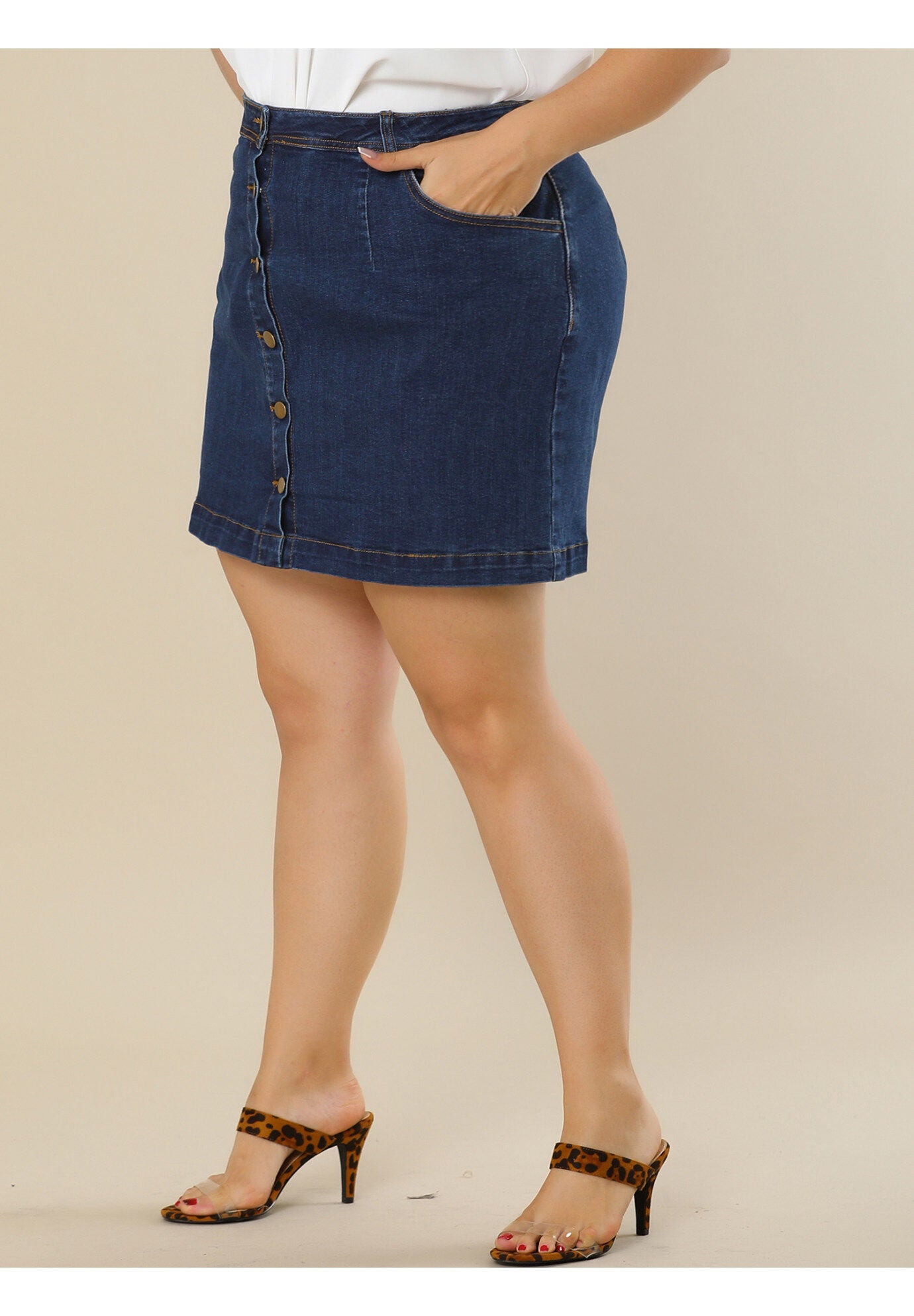 BUTTON SIDE POCKET A LINE JEAN MINI DENIM SKIRT, Blue / Light Blue, alternate image number 1