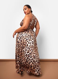 YASMEEN LEOPARD OPEN BACK MAXI SLIP DRESS