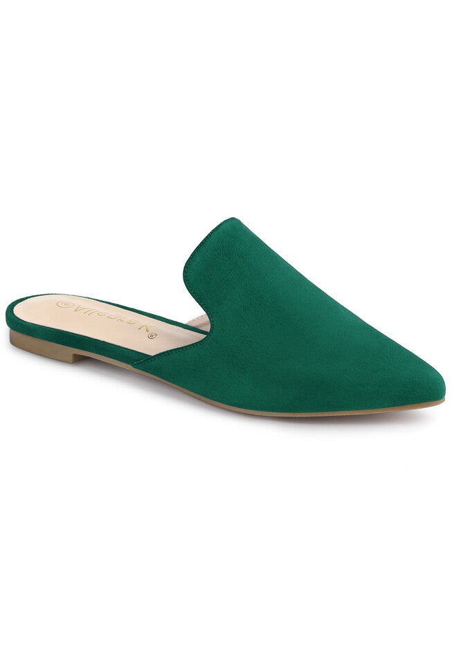 Pointed Toe Flat Slides Mules, Emerald Green / Hunter Green, hi-res image number 0
