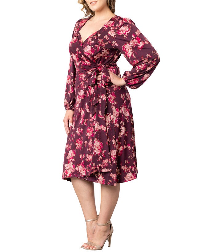 Socialite Sweetheart Wrap Dress, SHIMMERING SANGRIA BLOOMS / Burgundy, alternate image number 3