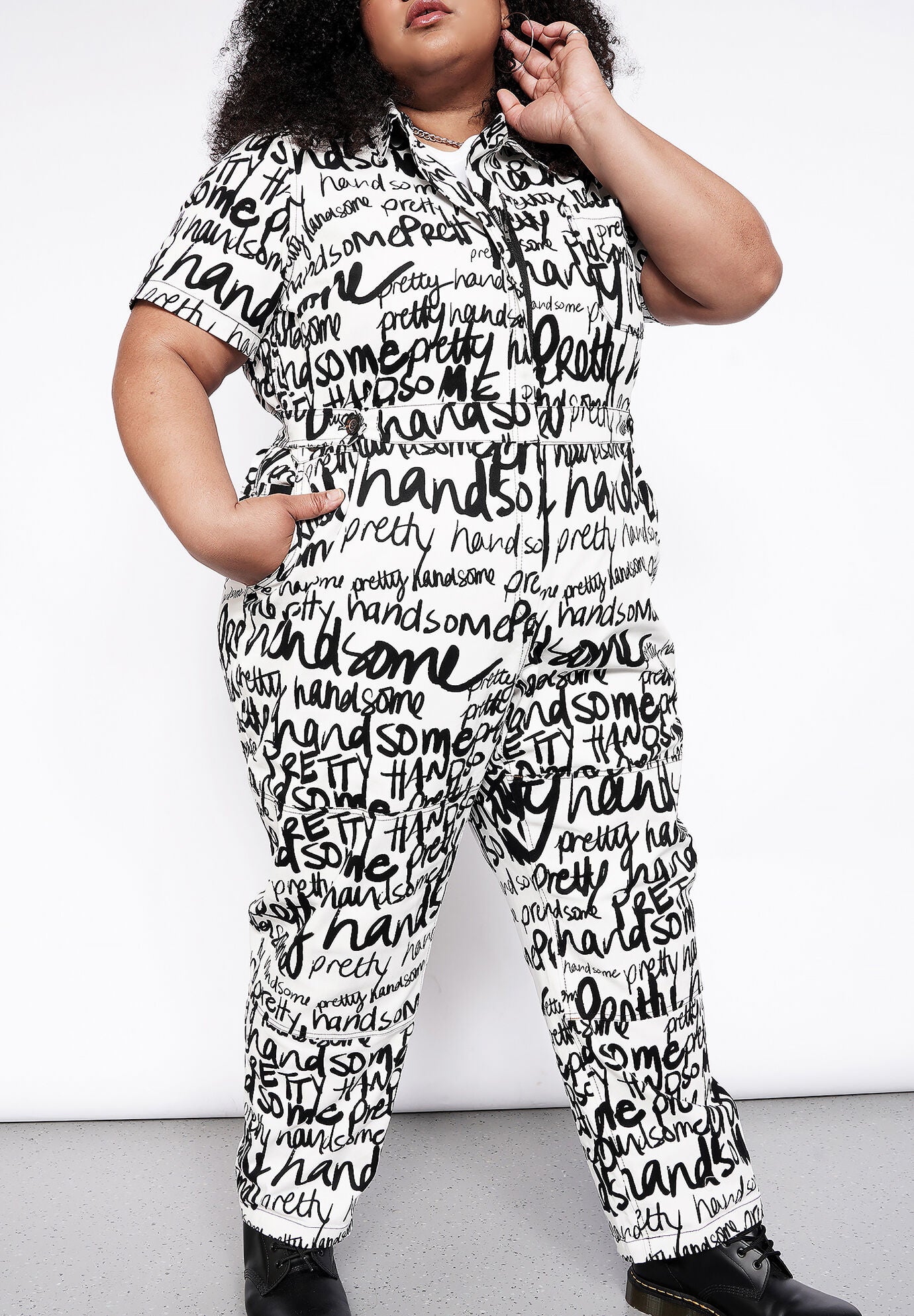 The Essential High Waisted Coverall, PRETTY HANDSOME SCRIPT WHITE / White, hi-res image number 0