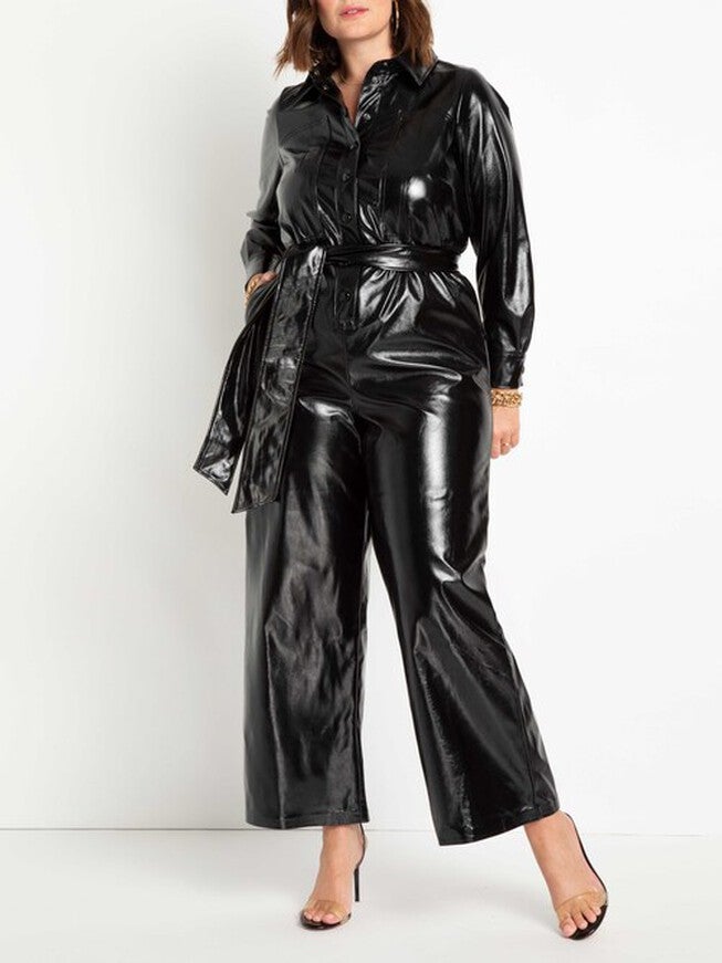 Aviva Patent Faux Leather Jumpsuit, , alternate image number null