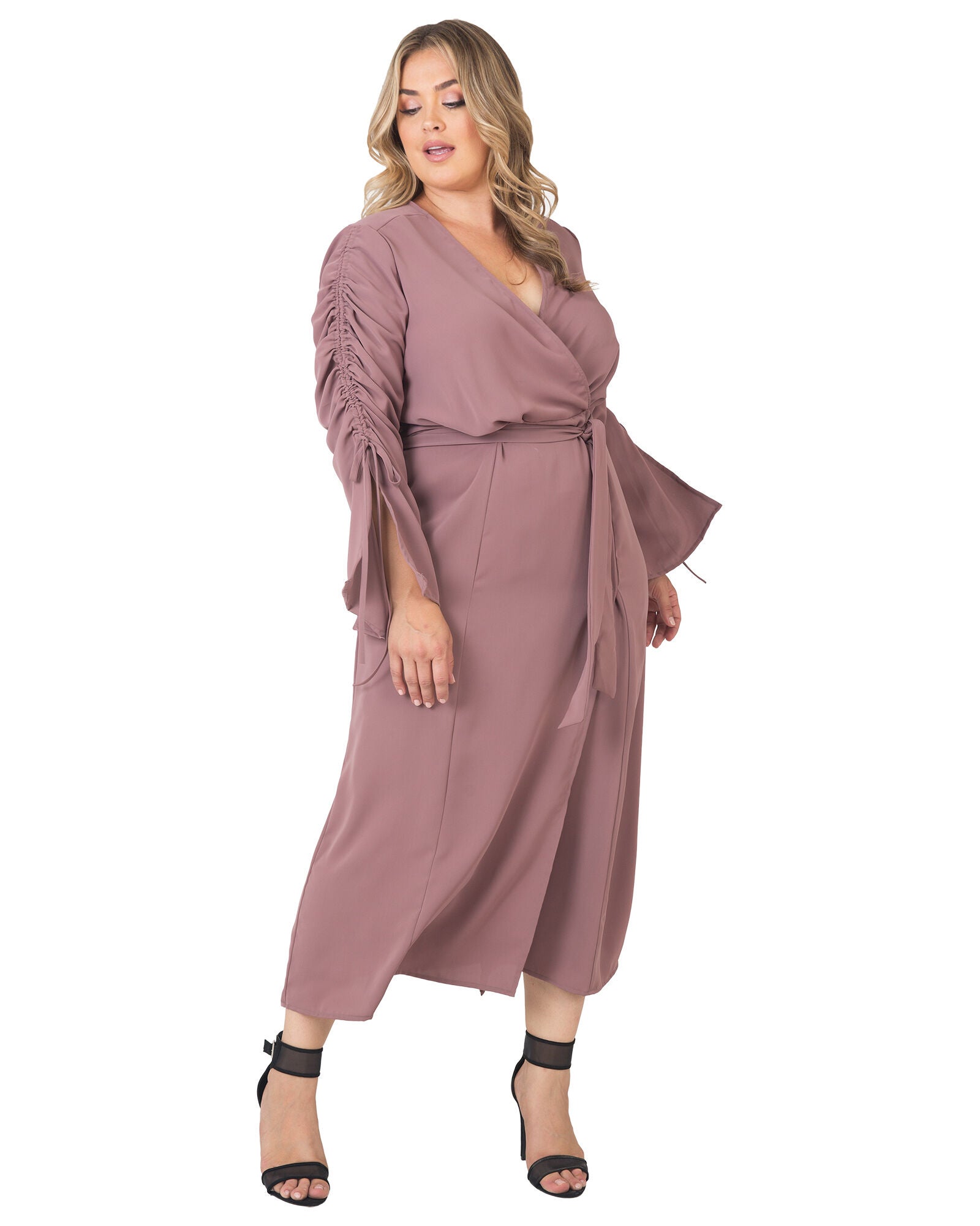 Standards & Practices Long Sleeve Maxi Wrap Dress, RASPBERRY / Mauve, alternate image number 3