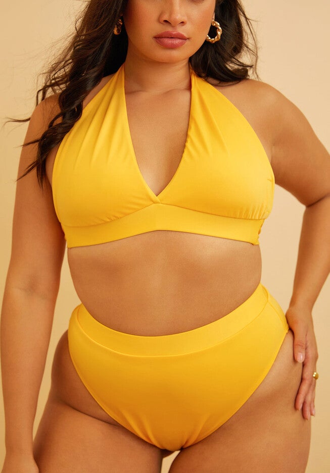 Essential Full Coverage Halter Swim Top, Yellow / Yellow, alternate image number 3