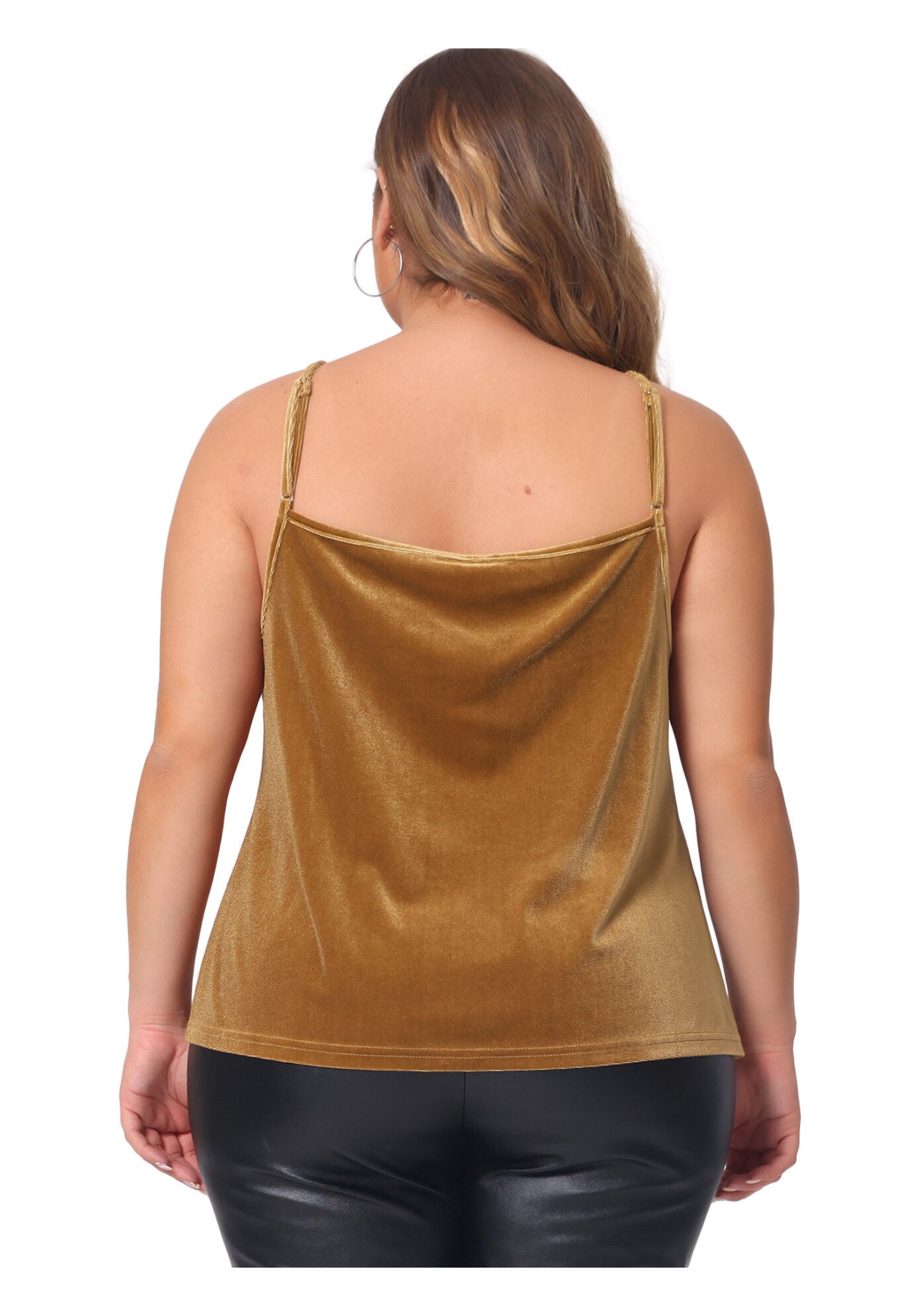 VELVET CAMI LACE DEEP V NECK SLEEVELESS TOP, Brown / Brown, alternate image number 1