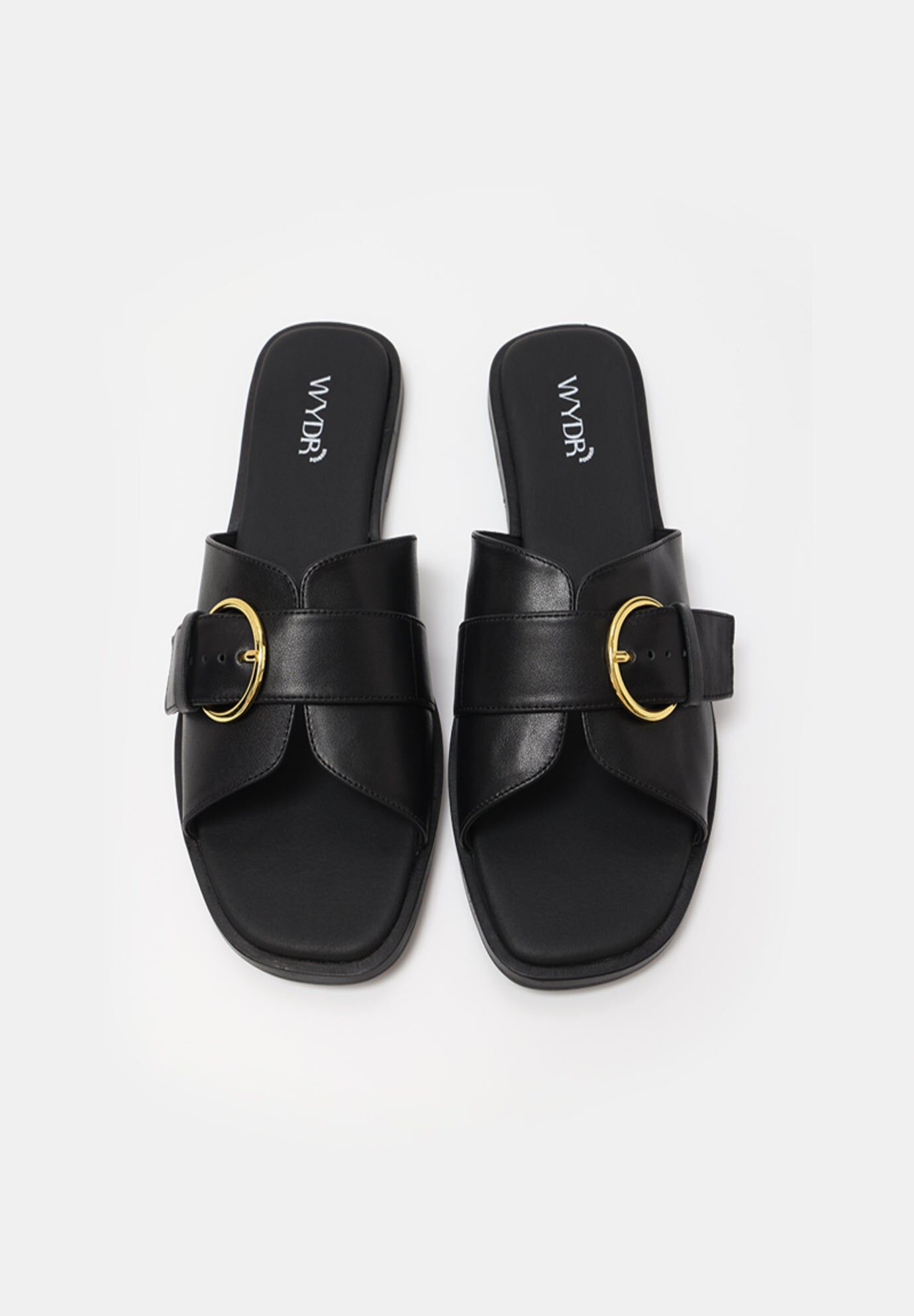 Marbella Buckle Flat Slides, Black / Black, alternate image number 2
