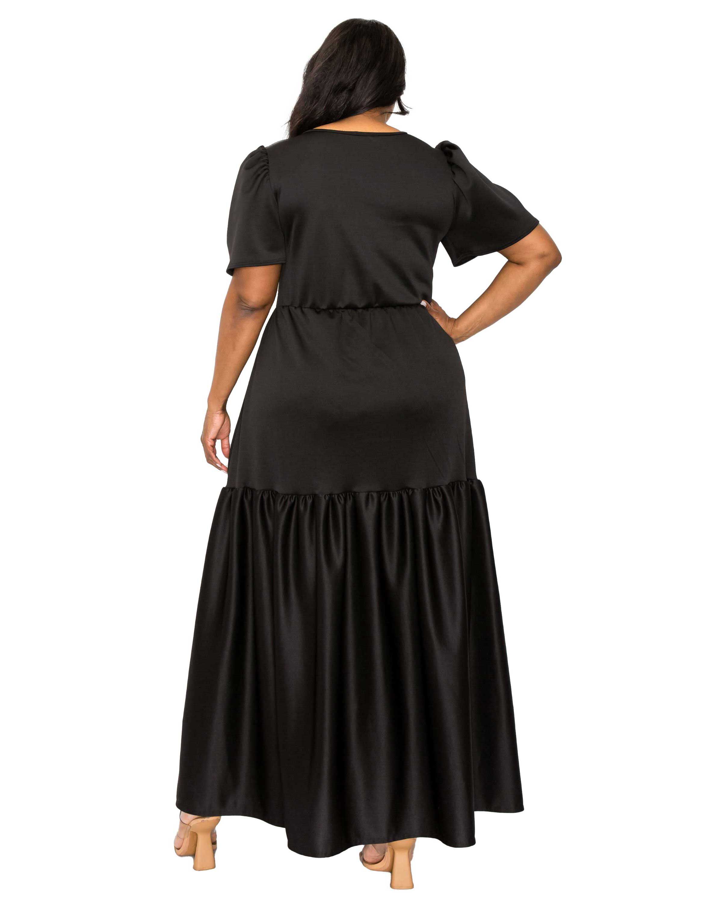 JOLI SURPLICE NECK DRESS, Black / Black, alternate image number 2