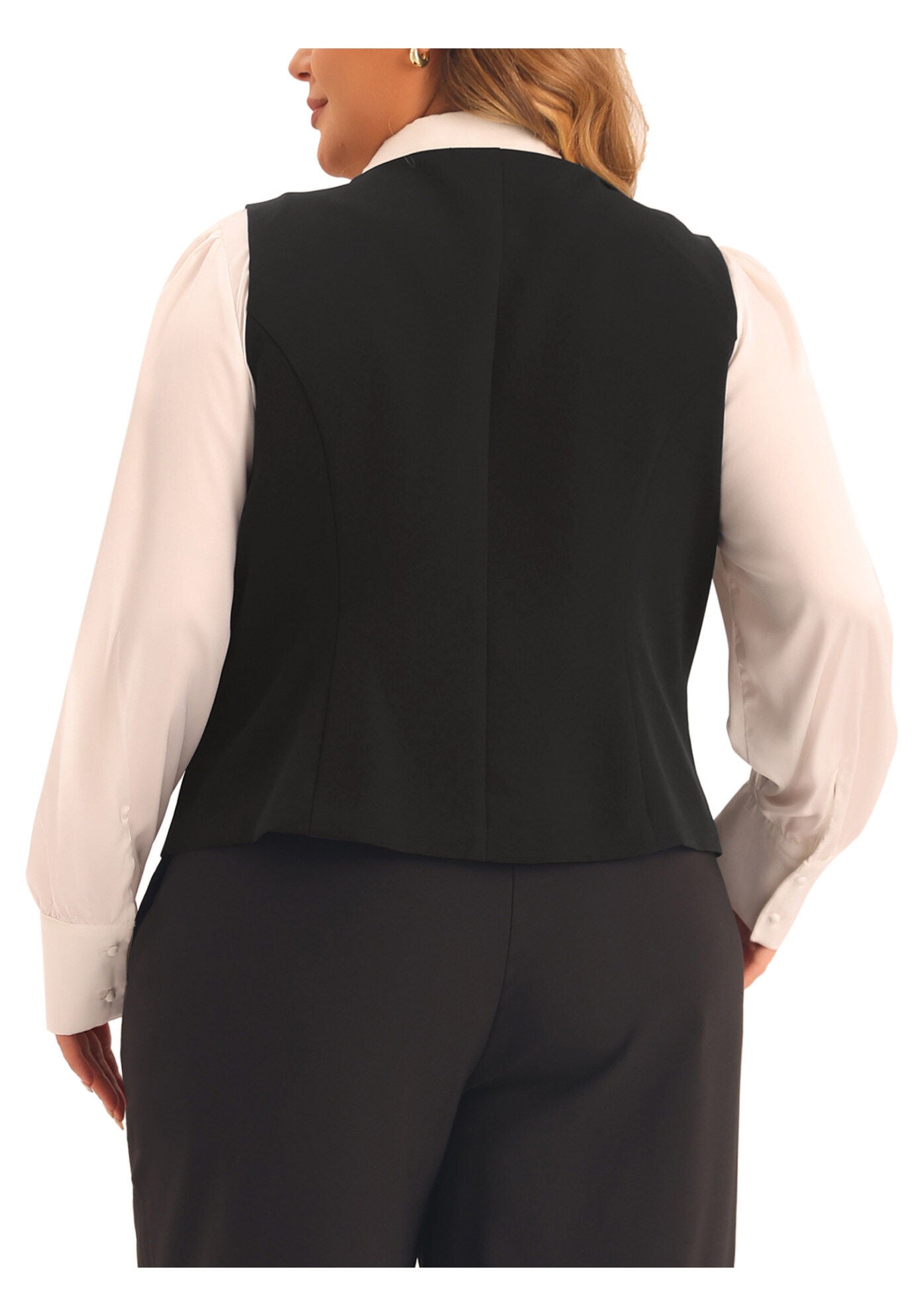 DOUBLE BREASTED LAPEL COLLAR DRESSY WAISTCOAT SUIT VEST, Black / Black, alternate image number 3