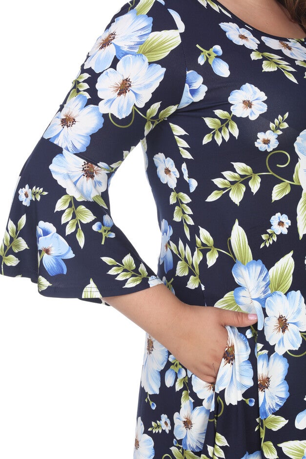 Blanche Tunic Top, Blue Flower / Dusty Blue, alternate image number 3