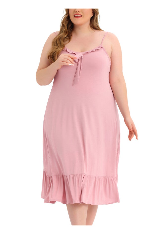 Sweetheart Neck Ruffle Trim Midi Cami Nightdress, Pink / Pink, alternate image number 1